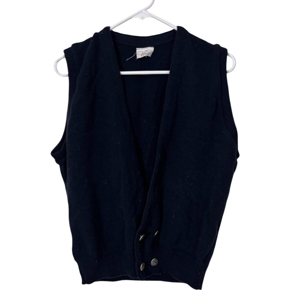Uniforms To You Pullover Sweater Vest Womens Size M Black V Neck Knitted